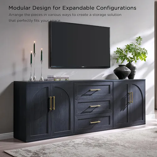 Vista 6 de ACCOHOHO - Aparador de puerta arqueada, color negro Modular, Multi-Compartment Storage, Adjustable Shelf, Soft Close Hinges, Freestanding, for