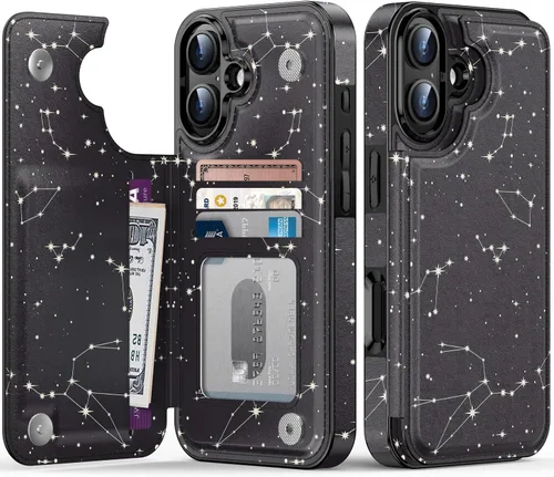 Vista 162 de LETO para iPhone 15 Pro Funda tipo cartera - Tapa tipo folio con patada - Diseños de moda - Tarjetero - Funda protectora para mujeres y niñas - 6.1