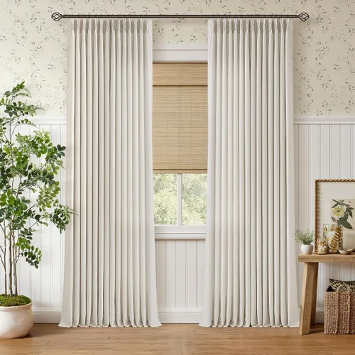 Vista 62 de TWODRAPES Juego de 2 paneles de cortinas plisadas de lino de 96 pulgadas de Avena