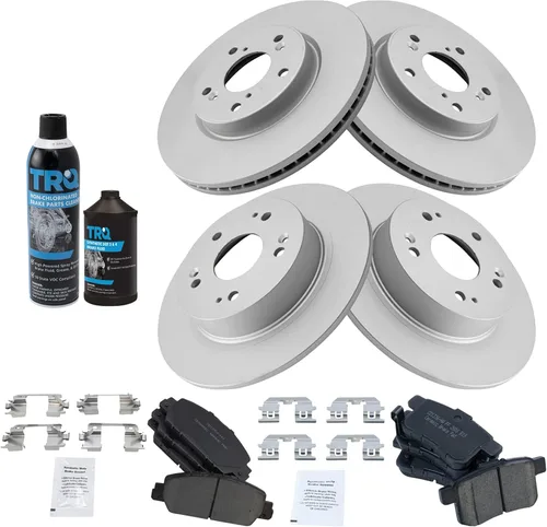 Vista 2 de TRQ Kit de pastillas de freno delanteras y traseras y rotores Kit químico de freno, pastillas de freno Rotor de freno Cerámica Premium G-Coated