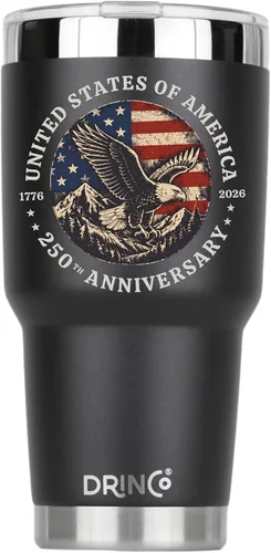 Vista 6 de DRINCO Botella de agua de acero inoxidable con tapa de boquilla, aislada al vacío, botella de agua de doble pared, bandera de Estados Unidos 30oz US