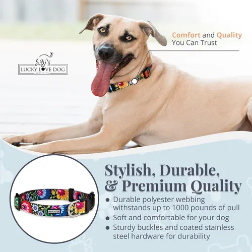 Vista 6 de Lucky Love Dog - Collar para perras pequeñas, diseño Blackbird de estampado alegre con flores de primavera y verano, talla XS Collar Blackbird