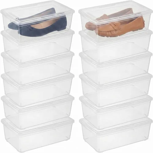Vista 4 de novelinks Paquete de 6 cubos de almacenamiento transparentes de 6 cuartos de galón con tapas, cajas apilables de almacenamiento de zapatos