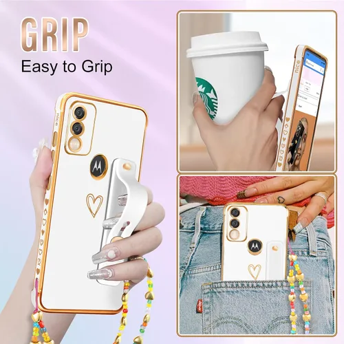Vista 5 de Likiyami Funda 3 en 1 para Motorola Moto G Pure 2021 con diseño de corazón para mujeres y niñas, bonita, de lujo, bonita con soporte, funda estética
