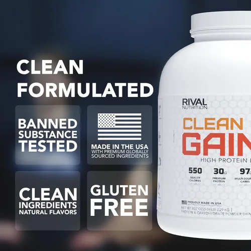 Vista 2 de Rival Nutrition Clean Gainer Proteína en Polvo – 5LB Chocolate Fudge – Alta Proteína para Masa Magra y Ganancia de Peso 580 Calorías, 30g