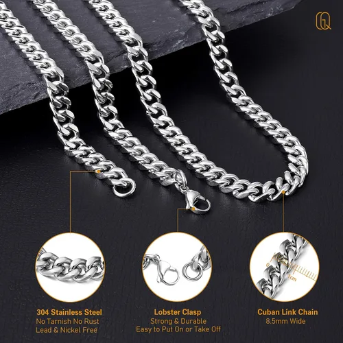 Vista 4 de QGoliver Cadena de eslabones cubanos para hombre cadena de eslabones de Miami collares de acero inoxidable joyería de hip hop para hombres y mujeres