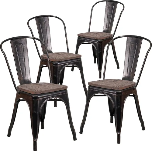 Vista 14 de Flash Furniture Perry - Silla apilable de metal con asiento de madera, 1 paquete, color negro