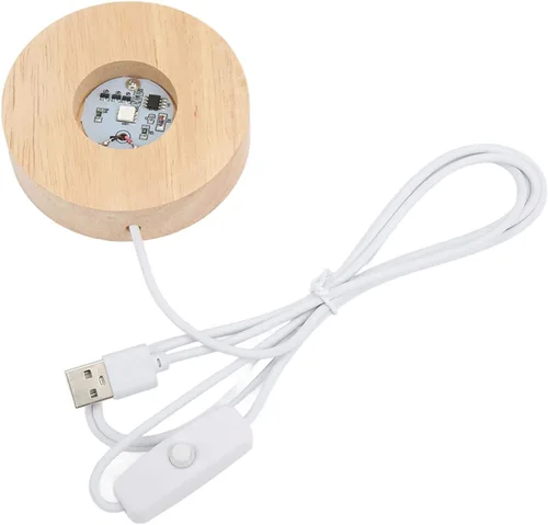 Vista 4 de Joyzan Soporte redondo de madera iluminada para lámpara de exhibición, soporte LED de madera, asiento rectangular con luz regulable, colorido