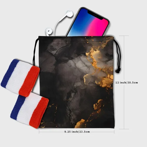 Vista 6 de Bolsa de agarre de gimnasia resistente al agua con cordón ajustable para Patrón de mármol de oro negro