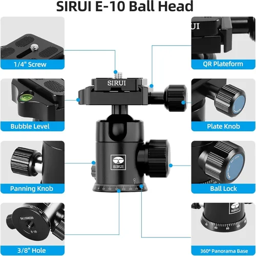 Vista 6 de SIRUI Traveler 7C Trípode para Cámara de 65.55 pulgadas Fibra de Carbono Trípode Arca con Cabezal de Bola Panorámica E-10 de 360° y Placa
