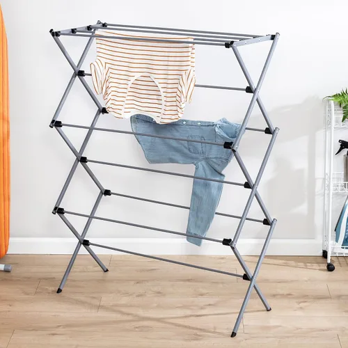 Vista 3 de Honey-Can-Do Estante de secado de ropa plegable, acero resistente, estante de secado de ropa plegable y portátil, diseño que ahorra espacio, secado