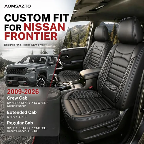 Vista 2 de AOMSAZTO Fundas de asiento para asiento delantero Nissan Frontier 2009-2026 # 014 Negro