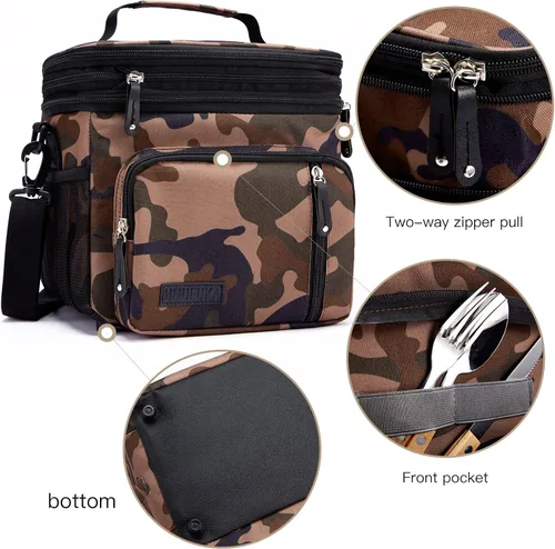 Vista 6 de Lonchera con compartimento doble para hombre o mujer, con aislamiento térmico, 2 loncheras espaciosas, grandes, reutilizables, resistentes al agua