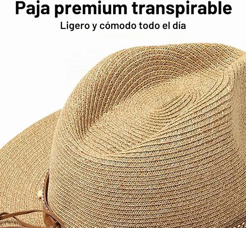 Vista 3 de Nollia Sombrero de vaquero de paja occidental para mujer, sombrero de sol de ala ancha con 3 bandas de cuentas intercambiables, ajuste ajustable