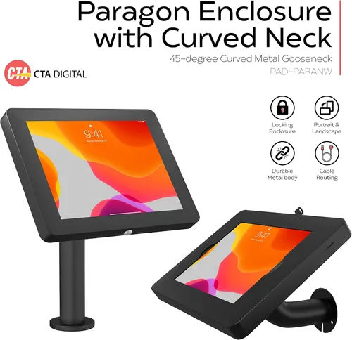 Vista 2 de CTA - Carcasa de pared para iPad con cuello de cisne, soporte de pared para tabletas con cuello curvado para iPad 7, 8, 9 y 9 de 10.2 pulgadas, iPad