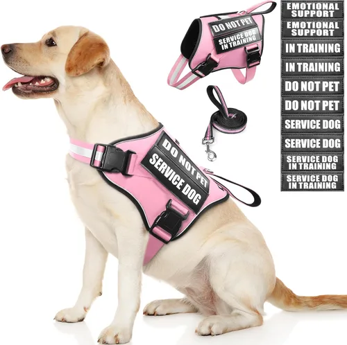 Vista 14 de Arnés de chaleco para perro de servicio MOOGROU y juego de correa+10 parches para cachorros y perros pequeños, chaleco para perro de apoyo emocional