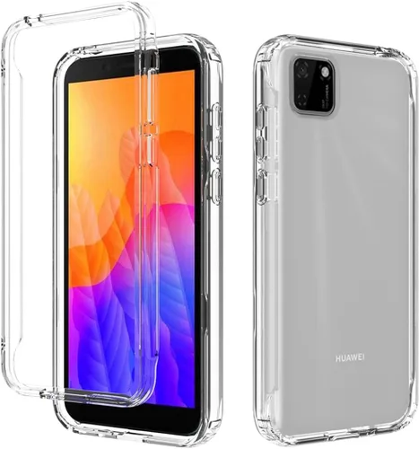 Vista 6 de Funda transparente compatible con Huawei Y5P, funda DRA-LX9 con protector de pantalla de vidrio templado, bonito protector de cristal a prueba