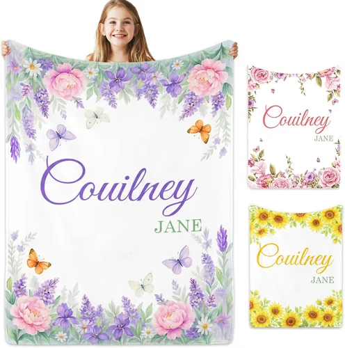 Vista 28 de Manta de bebé personalizada con nombre, manta de nombre personalizado para niños, mantas de franela suave en Pascua, regalos personalizados de bebé
