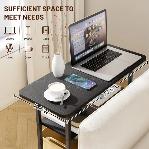 Vista 5 de SLEEPING LAMB - Mesa auxiliar para sala de estar, mesa auxiliar de 3 niveles para espacios pequeños con superficie de almacenamiento amplia, mesita