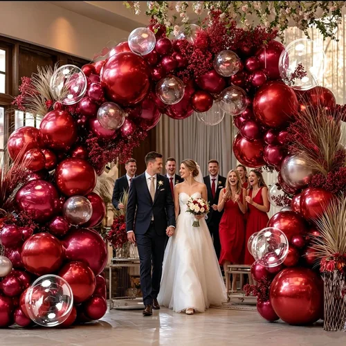 Vista 6 de Kit de guirnalda de globos rojos de doble relleno, color rojo rubí burdeos, arco de globos transparentes para cumpleaños, boda, despedida