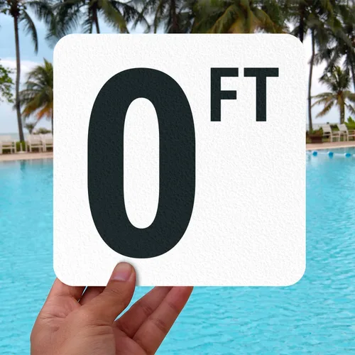 Vista 6 de Marcador adhesivo de vinilo de profundidad de piscina de 0 pies/cero pies, Marcador de piscina antideslizante de 6 x 6 pulgadas, fabricado