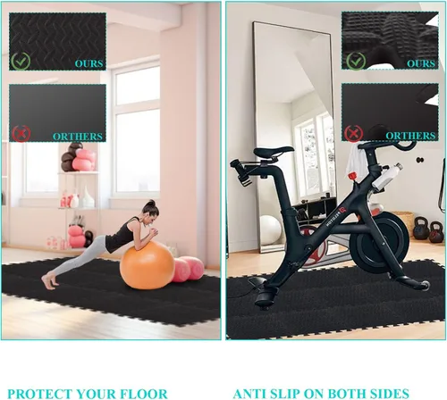 Vista 6 de 18 alfombrillas de gimnasio de 12 x 12 x 0.4 pulgadas para gimnasio en casa, azulejos de espuma extraíble de color negro, suelos de gimnasio de Eva