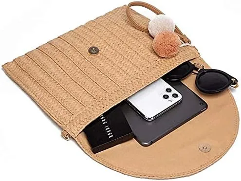 Vista 4 de MOBEBI Bolsa tejida de ratán, bolsa de hombro, bolsa de pajita, bolsa de verano para la noche, bolso de mano, tejido de pajita, bolsa de paja