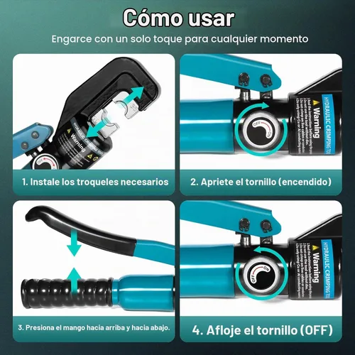 Vista 6 de Brileine Herramienta de prensado hidráulico de 10 toneladas con 9 troqueles, herramienta de crimpado de cable de batería y herramienta de engaste