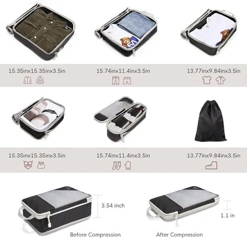 Vista 2 de NOWWISH - Cubos de compresión para maletas, juego de 6 cubos organizadores de viaje, esenciales de viaje, regalo para mujereshombres, organizador