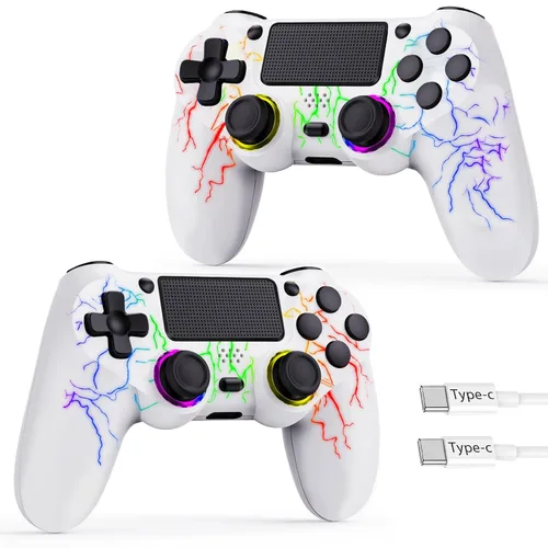Vista 9 de GamingBoy 2 Pack Wireless Controller for PS4, Light-up RGB Remote Control for Ps4/PC with Hall Effect Joystick/1000mAh Battery/Type-C/Dual