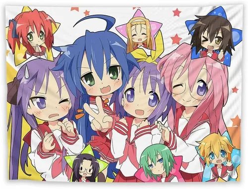 Vista 7 de Bonito tapiz colorido de anime, Kawaii japonés divertido diseño de dibujos animados para niñas, tapiz rosa para sala de estar, dormitorio, 11