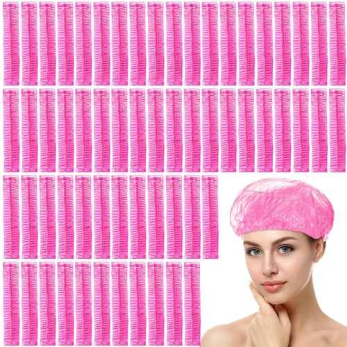 Vista 9 de Leyndo 1000 gorros de ducha desechables de plástico impermeables a granel, procesamiento de cabello elástico, grueso e impermeable, para mujeres