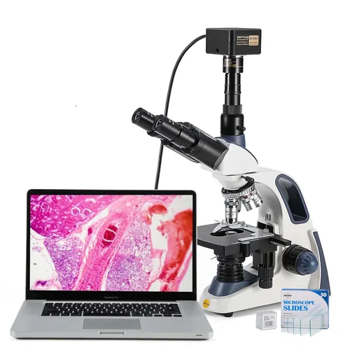 Vista 9 de Swift Microscopio trinocular compuesto SW350T, aumento 40X-2500X, cabeza de Siedentopf, etapa mecánica de dos capas, con cámara Swiftcam de 5