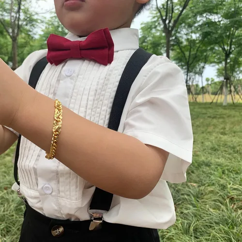 Vista 2 de Ethlyn Pulseras de bebé para niños y niñas, chapados en oro de 18 quilates, pulseras de cadena de eslabones cubanos para niños, exquisito regalo