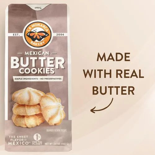 Vista 3 de Galletas de mantequilla mexicanas, 3.6 onzas (paquete de 3), hechas con mantequilla real e ingredientes simples por La Monarca Bakery