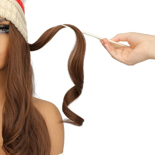 Vista 36 de AynnQueen - Gorro de invierno con extensiones de cabello desmontables para mujer.