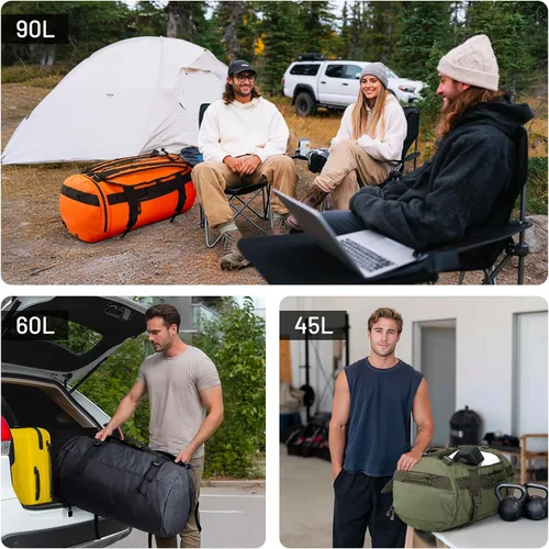 Vista 8 de MIER Mochila grande de lona deportiva con compartimento para zapatos, resistente y resistente al agua, verde oscuro, 45L