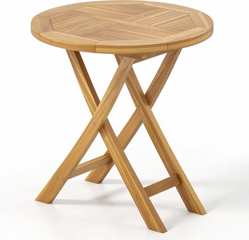 Vista 10 de Tangkula Mesa de comedor de madera de teca de 27.5 pulgadas, mesa cuadrada de bistró para exteriores con mesa de rejillas, marco de madera