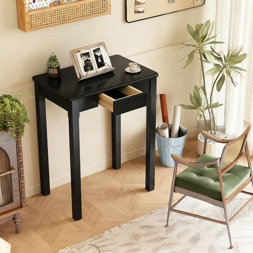 Vista 6 de Escritorio de madera maciza con cajones, escritorios estrechos simples de 24 x 16 pulgadas, mesa de estudio de madera de goma, escritorio pequeño