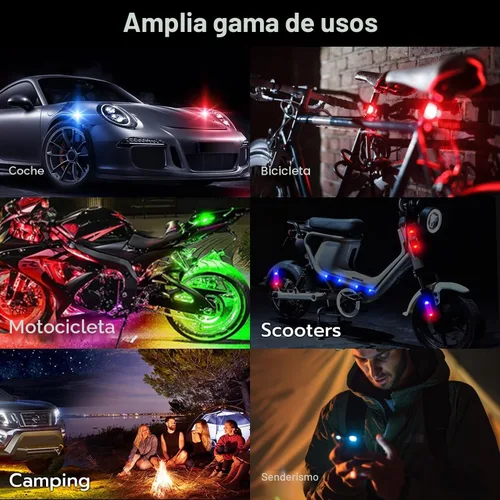 Vista 9 de Mcbazel 4 luces LED estroboscópicas inalámbricas recargables magnéticas, 8 colores, USB, impermeable, anticolisión, luz de advertencia intermitente