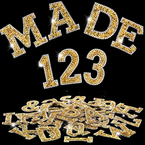 Vista 12 de WILLBOND - 37 piezas de calcomanías de letras con strass grandes, alfabeto de purpurina, número de cristal, calcomanías brillantes autoadhesivas
