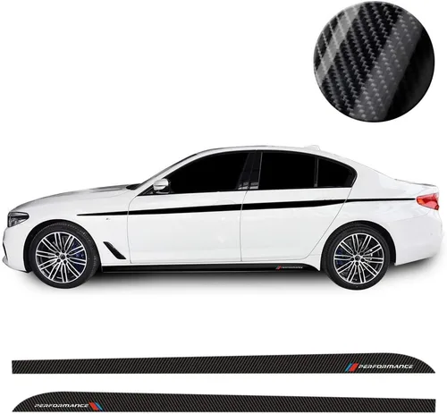 Vista 5 de 2 calcomanías brillantes de vinilo de fibra de carbono 5D para falda lateral de carreras, calcomanías para BMW f10 f11 f01 f02 f03 f04 g30