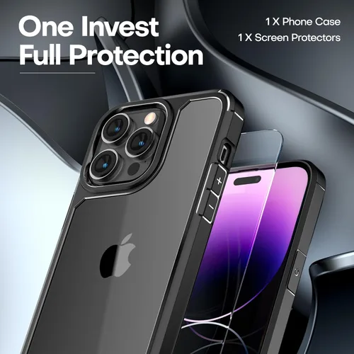 Vista 3 de TAURI Funda 5 en 1 para iPhone 14 Pro Max, [protección contra caídas de grado militar] Funda delgada a prueba de golpes con cordón para teléfono