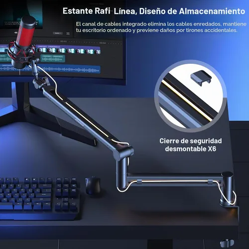 Vista 6 de Brazo de Micrófono, Aokeo AK-58 - Soporte de Brazo de Micrófono de Escritorio de Bajo Perfil Ajustable, Adecuado para Blue Yeti, Snowball iCE