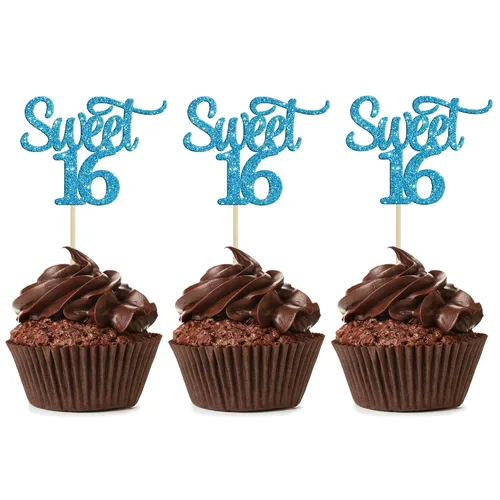 Vista 13 de Gyufise 1 decoración para tartas de 16 años con purpurina negra para cumpleaños de 16 años, decoración para felicitaciones a 16 años de edad