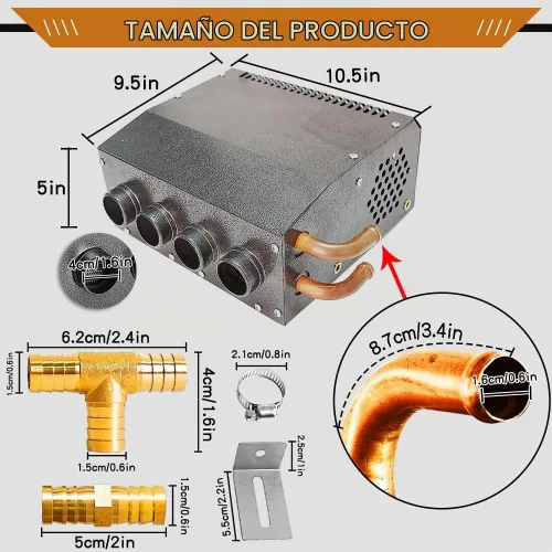 Vista 2 de 12V Ensamblaje de Calentador Hidrónico de Diseño Compacto Montable con Interruptor 4 Rejillas Frontales Ventilador de 3 Velocidades 80 CFM Flujo