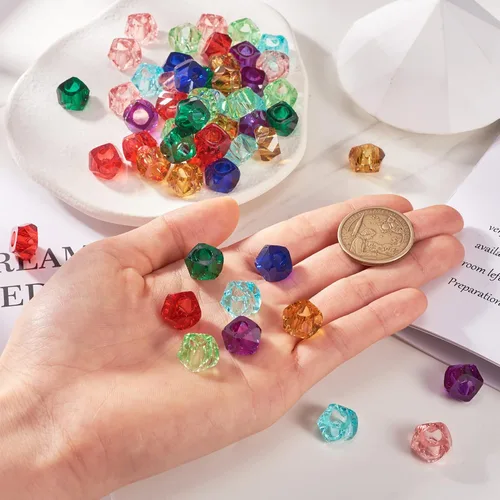Vista 6 de Craftdady Cuentas de agujero grande de resina poligonal, 120 cuentas europeas espaciadoras facetadas, cuentas deslizantes para cuero, cadena