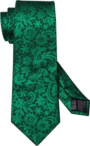 Vista 4 de Barry.Wang Conjunto de corbatas para hombre, seda con diseño de cachemira, corbata tejida formal con pañuelo de bolsillo y gemelos