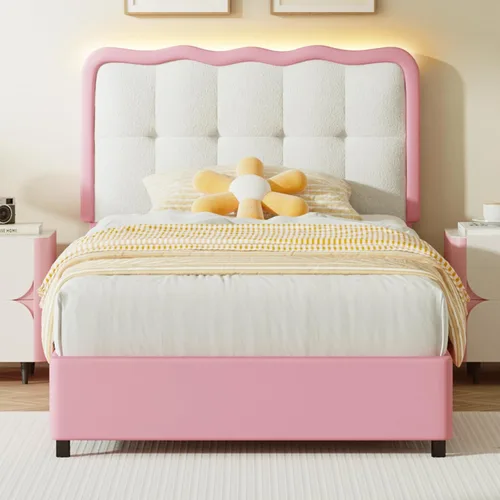 Vista 9 de BarnFurin Base de cama individual, cama de plataforma tapizada con cabecera de nube, marco de cama moderno con diseño suave anticolisión, no Negro