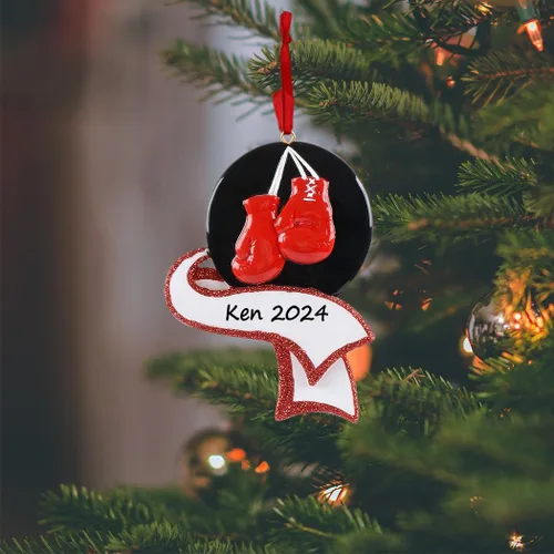 Vista 2 de Guantes de boxeo, adorno de Navidad, adorno de boxeo personalizado para decoración del árbol de Navidad, guante de boxeo rojo, regalo de recuerdo